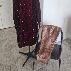 Sammy K - Burgundy and Gold Jamawar/Banarasi Straight Leg Trousers, Size M
